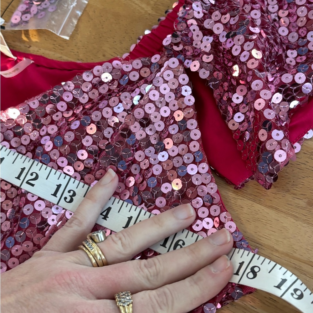 LoveShackFancy Alva pink sequin ruffle sleeve mini dress $575 with tags read - Picture 10 of 14